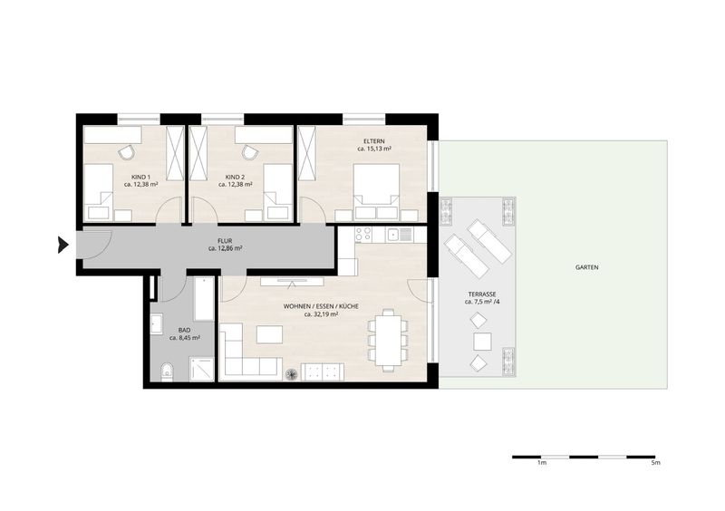 Moderne 4-Zimmer-Erdgeschosswohnung mit eigenem Garten & überdachter Terrasse in Niederstotzingen